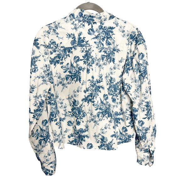 Gap × LoveShackFancy Organic Cotton Cropped Shirt Blue Floral XS Button Down - Picture 7 of 7